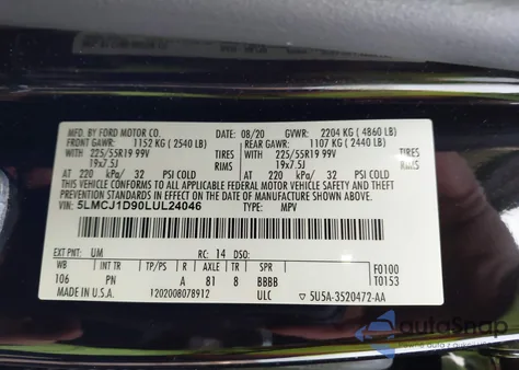 2020 Lincoln Corsair Standard from USA, damaged, VIN 5LMCJ1D90LUL24046